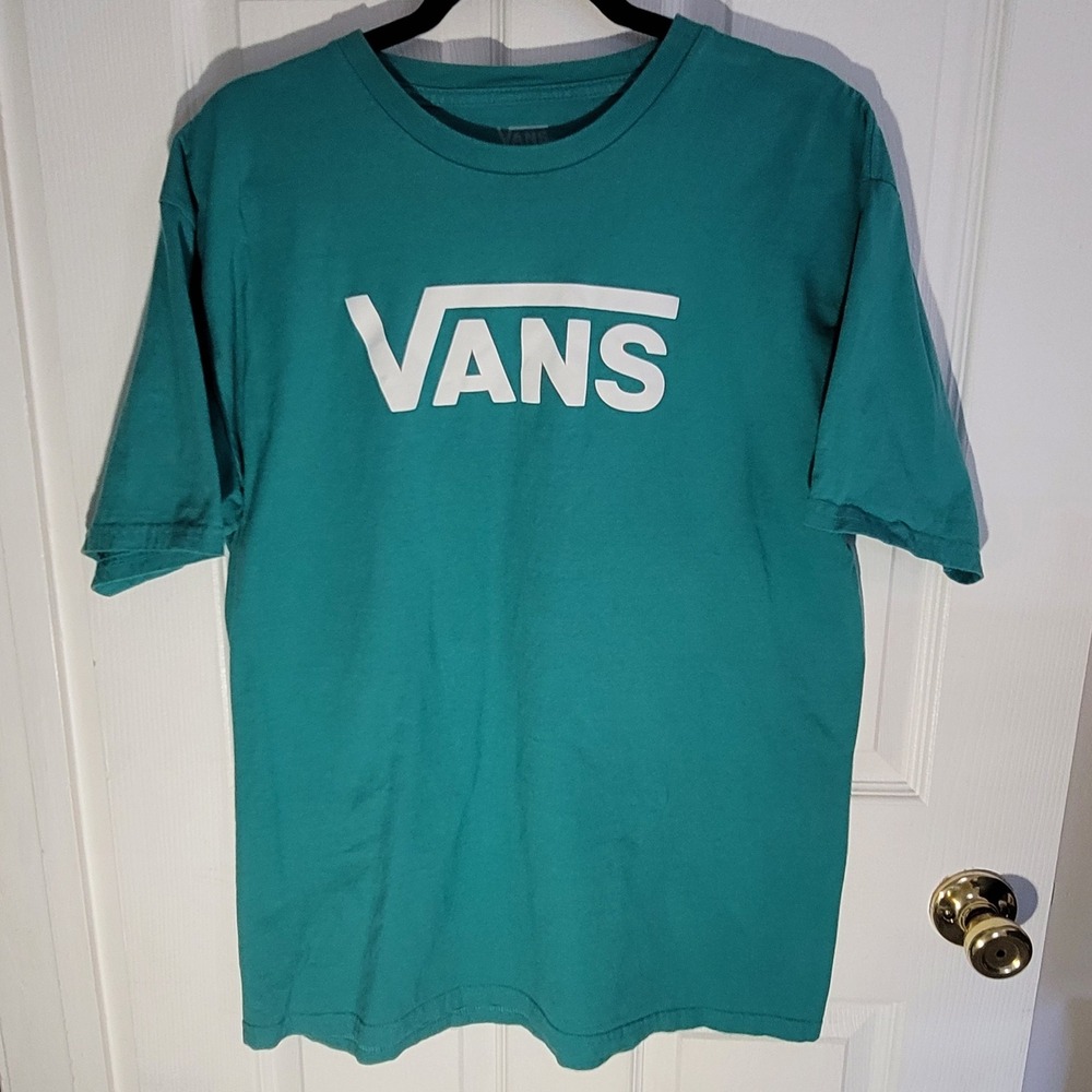 Vans T-Shirt Mens Large Teal Green Classic Fit Short Sleeve Logo Graphic Tee